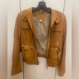 Vintage Banana Republic brown leather jacket size petite XS!